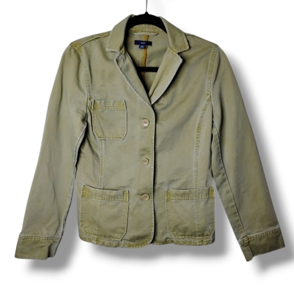 GAP Utility Twill Blazer Olive Green Chore/Safari Jacket Pockets Size Small Y2K - Picture 1 of 6